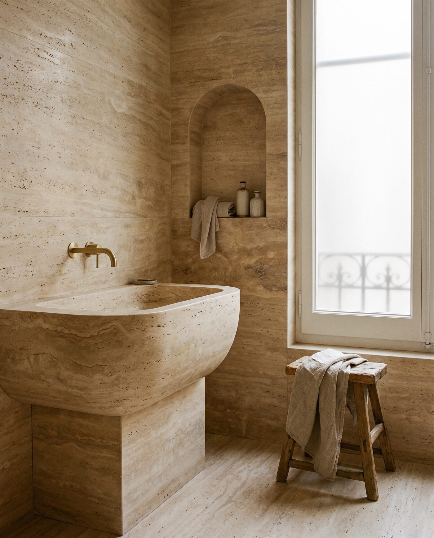 Baño de travertino